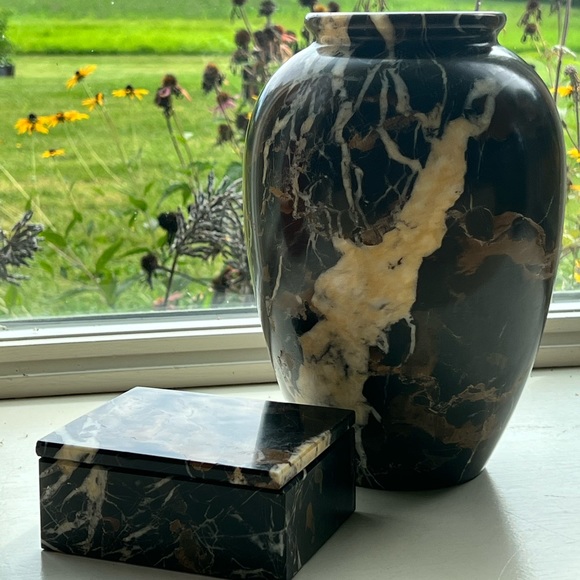 Vintage RARE English Blue John Granite Stone Vase & Box Set - Picture 10 of 16